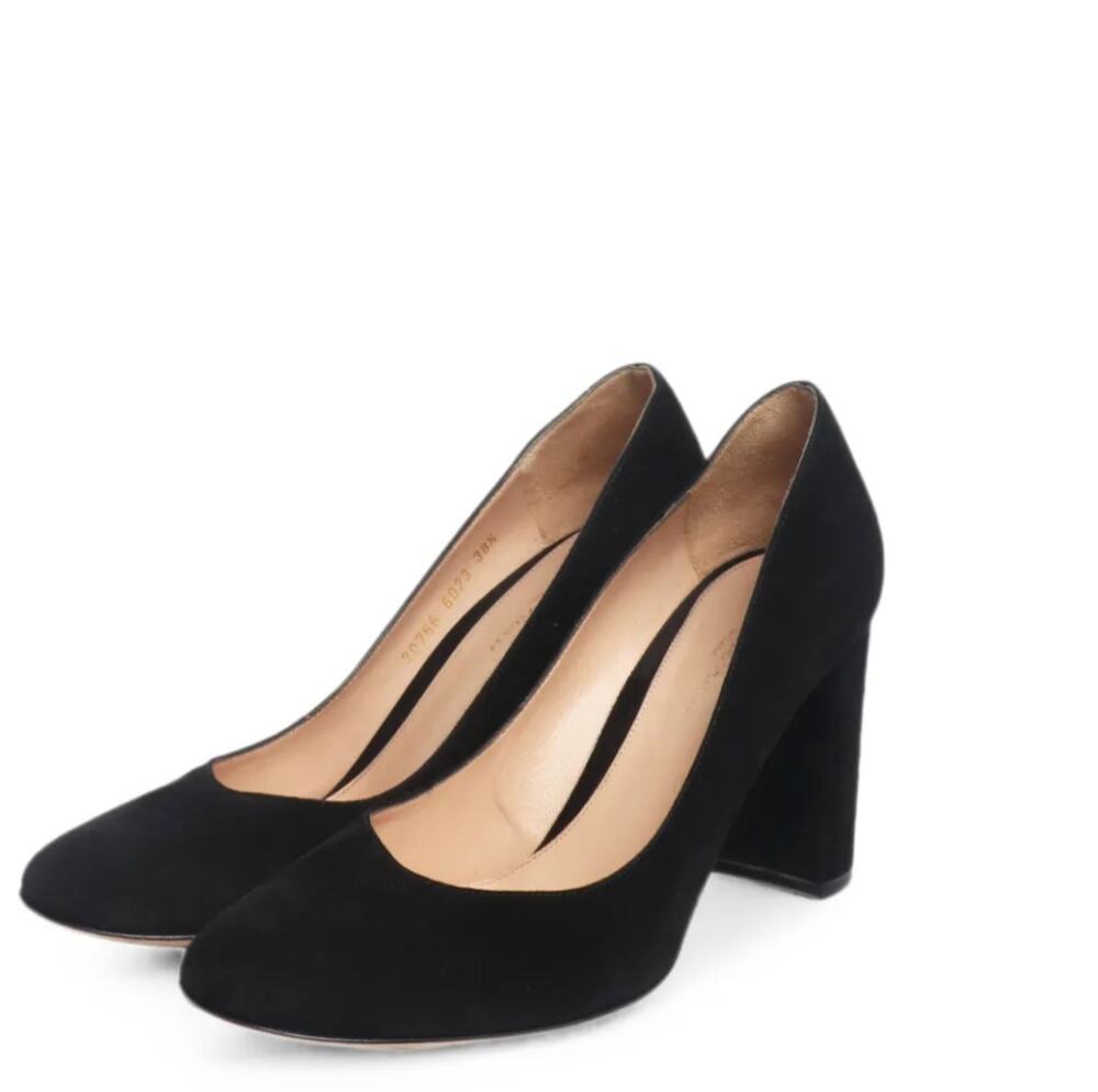 Gianvito Rossi Slip On Round Toe Suede Pumps Block Heel Shoes Size 36.5